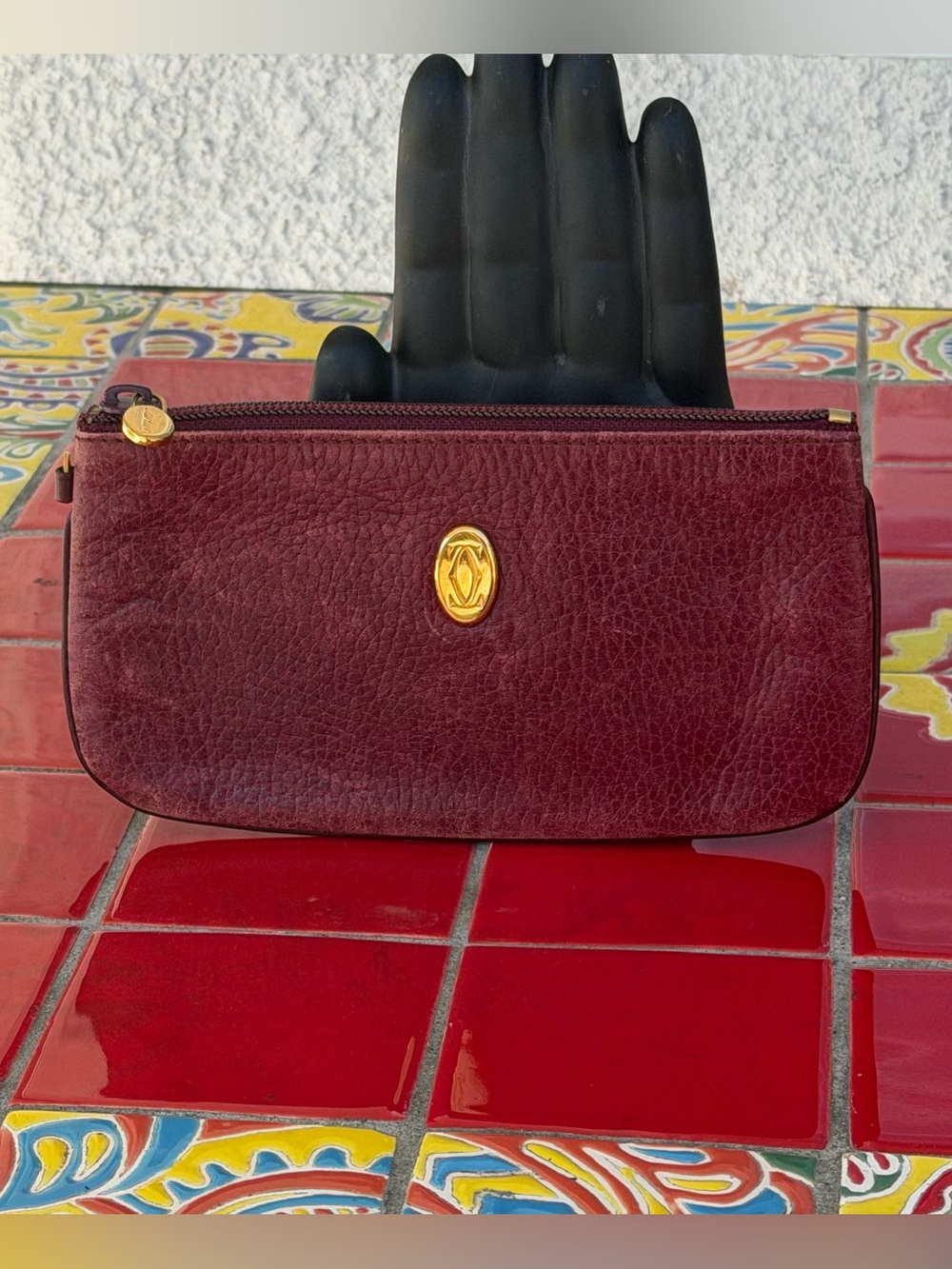 Must de Cartier Leather Pouch Bordeaux